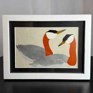 Framed Bird Art Print, Grebes‎ Illustration, White Frame, Wall Decor, Small